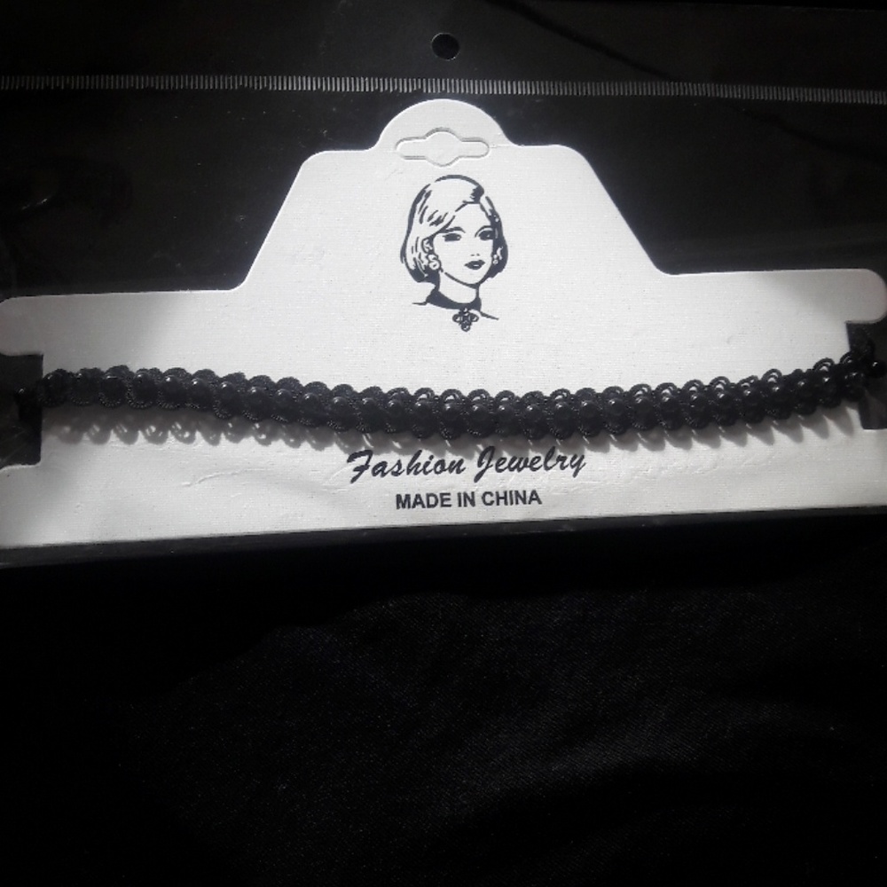 Black beaded crochet choker
